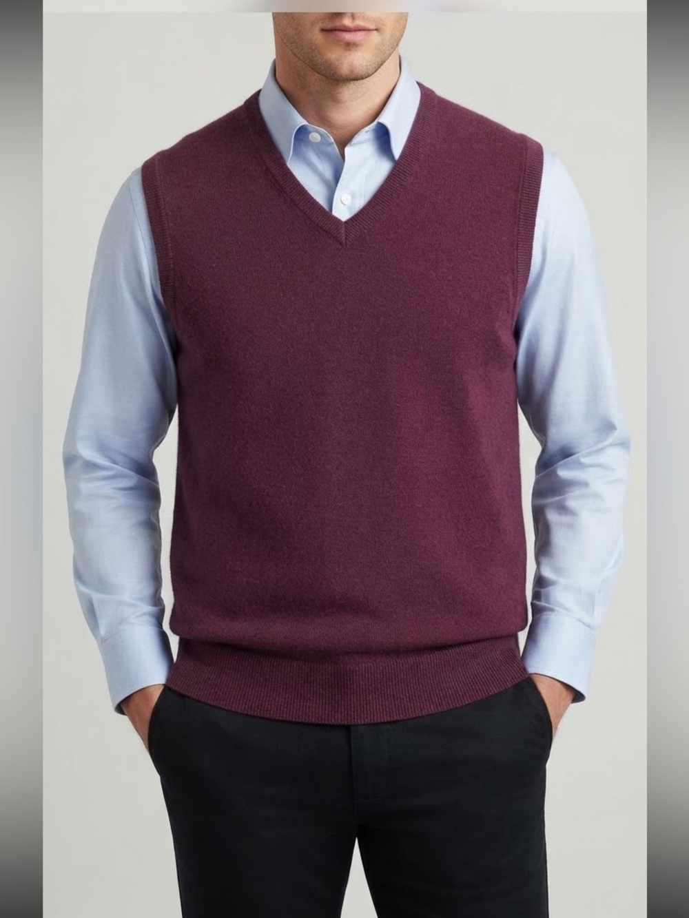 Saks Fifth Avenue 100% Merino Wool V-Neck Pullover Sweater Vest Plum Size M